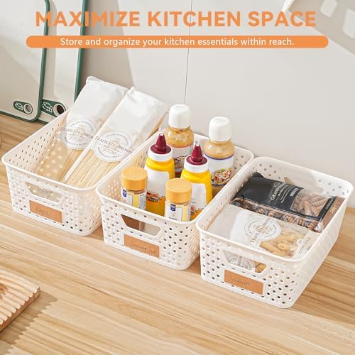 12 Pack Plastic Storage Baskets for Organizing, Storage Baskets for Shelves with Handles, Small Storage Bins with Labels, Classroom Storage Organization for Cabinet,Closet, Office - Image 2