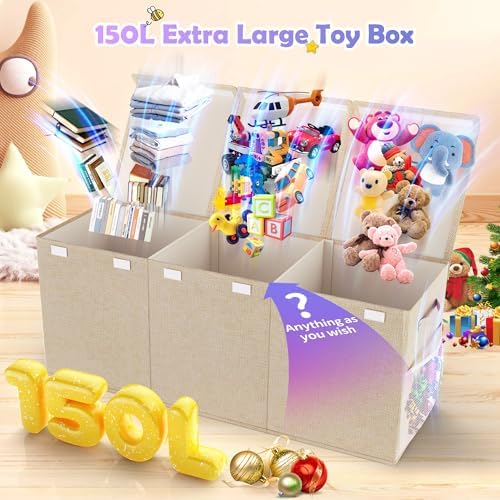 Extra Large Toy Box, Collapsible Toy Storage Organizer, 40"x16"x16", Beige - Image 2