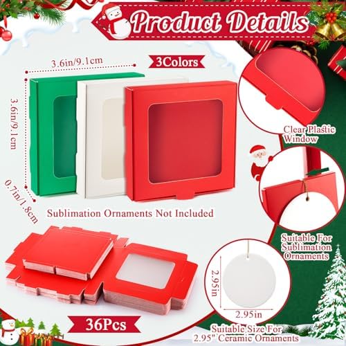 36 Pcs Christmas Sublimation Blanks Ornament Gift Box, Red,Green,White - Image 2