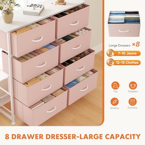 Sweetcrispy 8 Drawer Fabric Dresser, Tall Storage Tower for Bedroom, Pink - Image 6