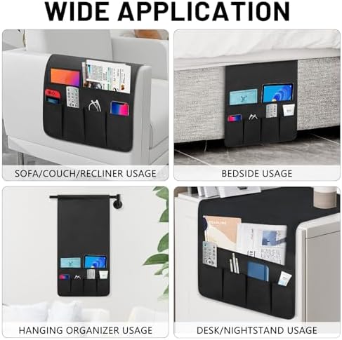 Non-slip Couch Organizer Armchair Caddy, Oxford TV Remote Control Holder Bedside Caddy with 5 Pockets for Key Glasses Phone Magazine Holders. - Image 3