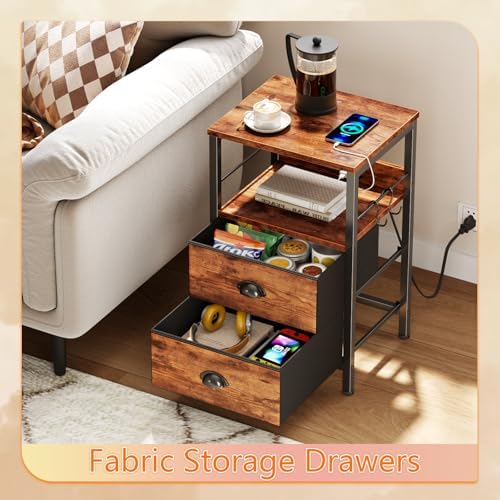 Furologee Nightstands Set of 2 with Charging Station, 2 Fabric Drawers - Image 6
