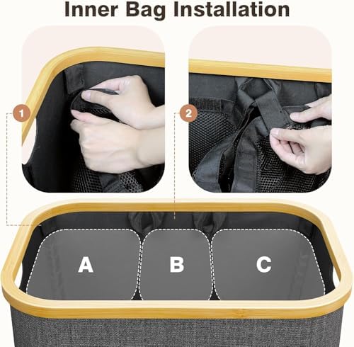 Hampers for Laundry Basket with Lid, 160L Large Laundry Hamper 3 Section - Image 4