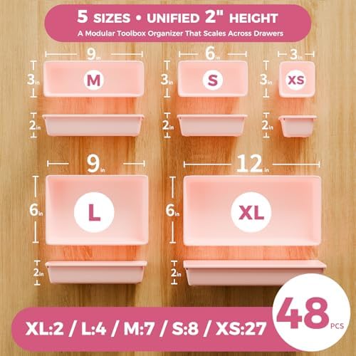 [ 48PCS & 5 Sizes ] Tool Box Organizer Tray, Toolbox Drawer Organizer with Non-Slip Pads, Desk Drawer Divider Set, for Vanity, Desk, Bathroom, Kitchen, Dresser and Home Office Drawers - Image 3