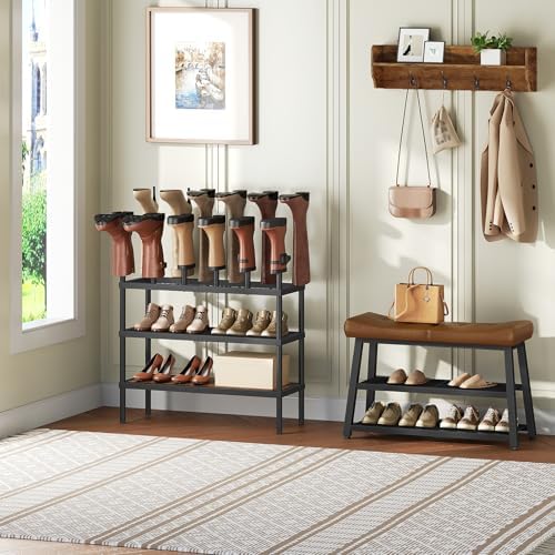 YATINEY Shoe and Boot Rack Organizer, Tall Boots Rack for Closet, Cowboy Shoes Storage, 4 Tier Shoe Racks Organizer Holds 14 Pairs, Black and Rustic Brown SS29BR - Image 4