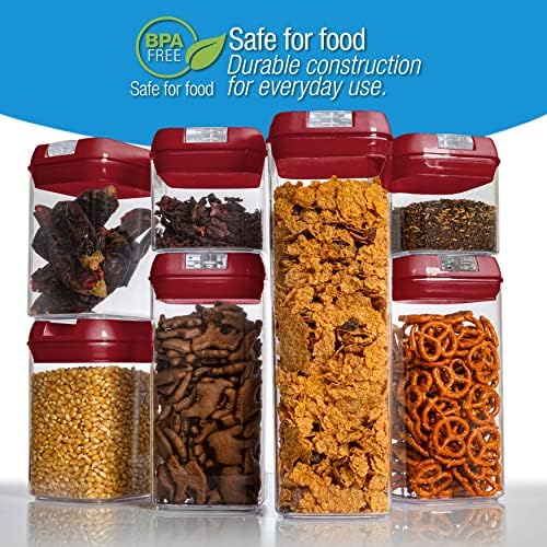 Set of 7 Airtight Food Storage Containers - Pantry Organizer Bins, BPA Free Plastic Containers plus Dry Erase Marker and Labels, Red - Image 2