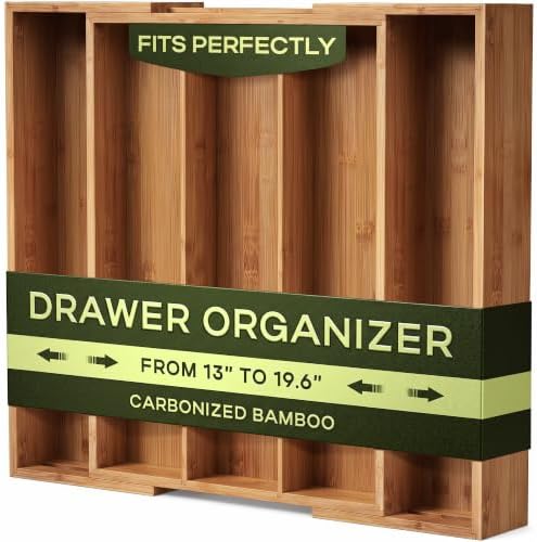 ROYAL CRAFT WOOD Carbonized Bamboo Kitchen Drawer Organizer - Silverware Organizer - Utensil Holder and Cutlery Tray with Grooved Drawer Dividers for Flatware and Kitchen Utensils, 5 Slot by ROYALCRAFTWOOD