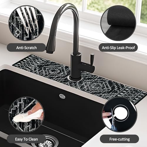 24" X 5.5" Kitchen Sink Splash Guard Faucet Mat Aztec Super Absorbent Fast Drying Faucet Guard & Draining Mat Sink Splash Guard Behind Faucet for Kitchen, Bathroom - Image 4