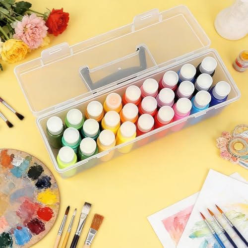 MUXHEL 3 Pcs Acrylic Paint Storage Organizer Box with Handle, 30 Bottles Craft Paint Storage Organizer, Clear Plastic Paint Storage Box for 2 Fl. oz Acrylic Paints - Image 7