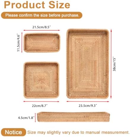 Hipiwe Set of 3 Rattan Serving Trays Woven Wicker Basket Tray for Storage - Image 2