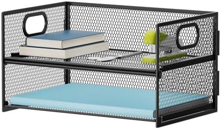 Marbrasse 2 Tier Paper Organizer Letter Tray, Mesh File Organizer with Handle, Paper Sorter Desk Organizer for Home Office Supplies - Black by Marbrasse