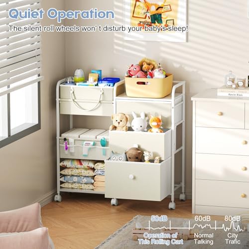 Cidaziya 2In1 Baby Diaper Caddy Organizers and Storage, 3 Tier Rolling Cart with Dividers and Drawers, Mobile Utility Cart Baby Dresser Clothes Organizer for Changing Table, Crib Nursery, Bedroom - Image 6