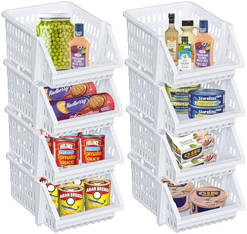Small Stackable Storage Bins Open Front for Pantry Storage, 8 Pack - White by Skywin