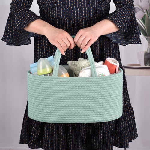 COMSE Large Cotton Rope Baby Diaper Caddy Organizer, Light Green - Image 2