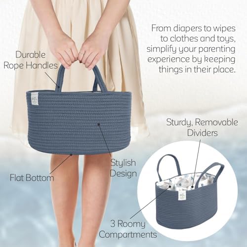 KiddyCare Diaper Caddy Organizer for Baby Nursery Basket with Handle Lid | Nursing bag with Changing Table Organizer Cart | Newborn Caddy | Blue PTRN X-Large - Image 3