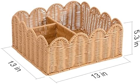 Rattan Divided Scalloped Basket,Wicker Diaper Caddy Scalloped Baske,Woven Natural Basket with 4 Dividers,Suitable for Baby Rooms, Bathrooms, Bedrooms (Imitation Rattan) - Image 3
