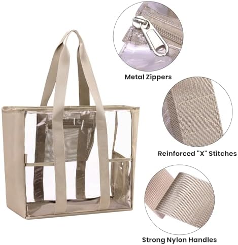 BORMELUN Large Clear Bag Tote for Work Concerts Stadium approved Heavy duty Transparent See Through Purse with mesh pockets - Image 4