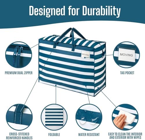 VENO Heavy Duty Moving Bags, 27 Gallon, Classic Navy Stripe, 4 Pack - Image 5