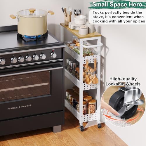 4 Tier Slim Rolling Cart with Wheels for Between Washer and Dryer Storage - Image 3