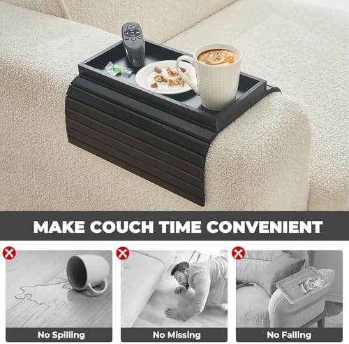 LOVYANXUE Bamboo Sofa Arm Tray, Anti Falling Couch Arm Tray Table, Foldable Couch Armrest Table, Portable Sofa Armrest Trays Cup Holder for Drink, Cups, Phone, Snacks, Remote - Image 6