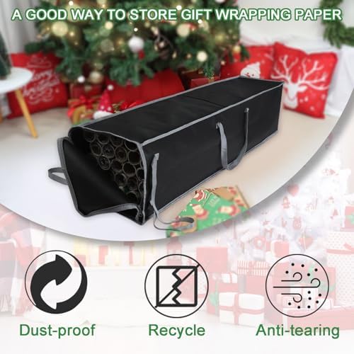 Demao Large Wrapping Paper Storage Bag – 41" Christmas Gift Wrap Organizer with Reinforced Handles, Holds 25 Rolls – Black & Gray Two-Tone Design, Dustproof & Stain-Resistant for wrap paper Storage - Image 6
