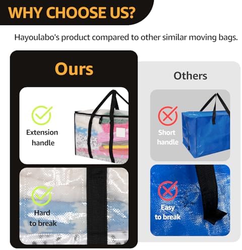 Moving Bags Heavy Duty Extra Large, Alternative for Moving Boxes & Moving Supplies,Clear Storage Bins with Lids, Plastic Packing Tote, Storage Bags for Clothes with Handles & Zippers(Clear, 2 Pack) - Image 6