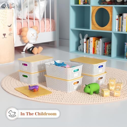 Ohmlove 6 Pack Plastic Storage Baskets with Bamboo Lids for Organization - Image 5