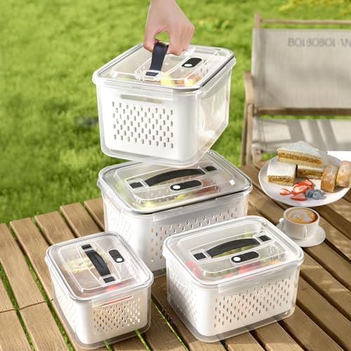 5 Pack Large Fruit Storage Containers for Fridge with vent holes and handle，Airtight Food Storage Containers Keep Fruits, Vegetables, Berry, Meat Fresh longer,BPA-free Fridge Storage Container - Image 2