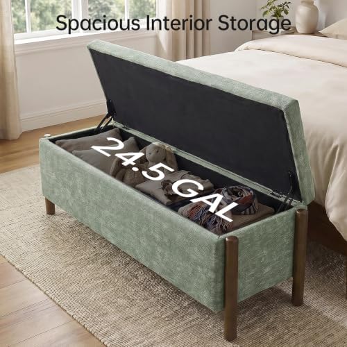 Usaint 47" Fabric Upholstered End of Bed Storage Ottoman Bench, Light Green - Image 3