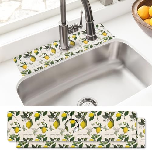 Sink Faucet Absorbing Mat, 2 Pack Drying Mat Around Faucet Sink Splash Guard Behind Faucet Sinkmat For Kitchen Bathroom Island Rv 24 * 5.5 Inch (60 * 14 cm) by BathtubMat