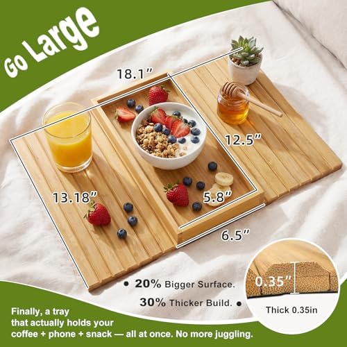 Sofa Arm Tray, Fits 6.5"+ Couch Armrest, Foldable Bamboo Large Storage Tray - Image 5