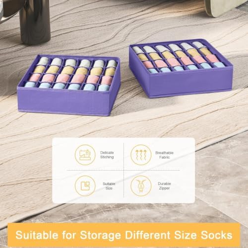 Sock Organizer 4 Pack, 24 Cell Underwear Organizer Foldable Underwear Storage, Sock and Underwear Drawer Organizer for Socks Ties Underwear Belts. Purple - Image 2