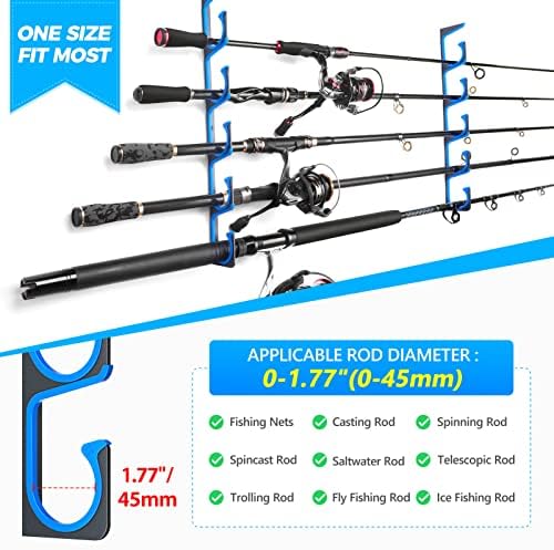 PLUSINNO H5 Horizontal Fishing Rod/Pole Holders for Garage, Wall Ceiling Mounted Fishing Rod Holder, Aviation Aluminum Fishing rod rack Holds up to 5/10/20 Rod or Combos Fishing Gear and Gifts for Men - Image 4