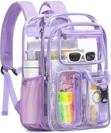 Clear Backpack for School, 17" Heavy Duty Double-Layer Clear Bookbag by QOECI