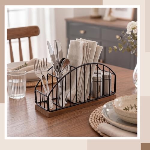 5 Slot Remote Control Holder 7.87 x 3.93 x 2.75 Inch, Vertical Metal & Wood Remote Caddy for Table, Desktop Storage Desktop Organizer for TV Remotes, Phone, Glasses, Nightstand Coffee Table, Black - Image 4