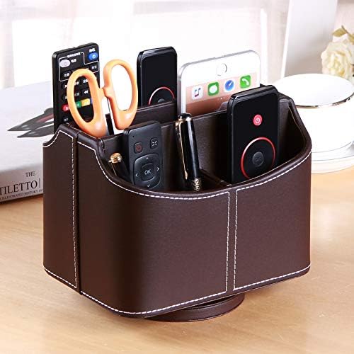 PU Leather 360° Rotatable Remote Control Holder,Nightstand TV Remote Caddy - Image 2
