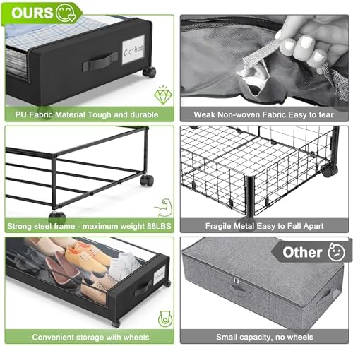 Beborxue Under Bed Storage with Wheels, 2-Pack, Black - Image 2