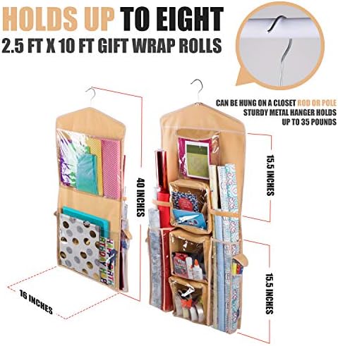 Double-Sided Hanging Gift Bag and Gift Wrap Organizer (Beige) - Image 2