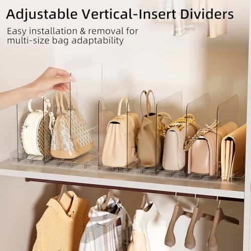 Stackable Bag & Purse Organizer for Closet Acrylic Shelf Dividers for Closet Organization, Clear Handbag Purse Storage Organizer Divider, Keep Clutch, Wallet, Pocketbook Upright, 6 Pack - Image 2