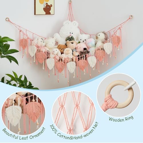 Pretty Jolly Stuffed Animal Hammock with Leaf Beads and Tassels - Image 2