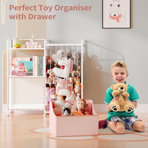 BBLIKE Toy Storage Organizer, Stuffed Animal Storage with Toy Bin, Pink - Image 4