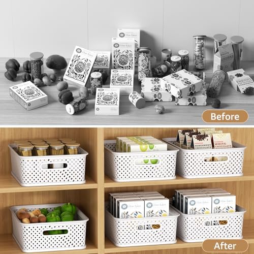 MaxGear 3 Pack Plastic Storage Baskets, Large, White - Image 4