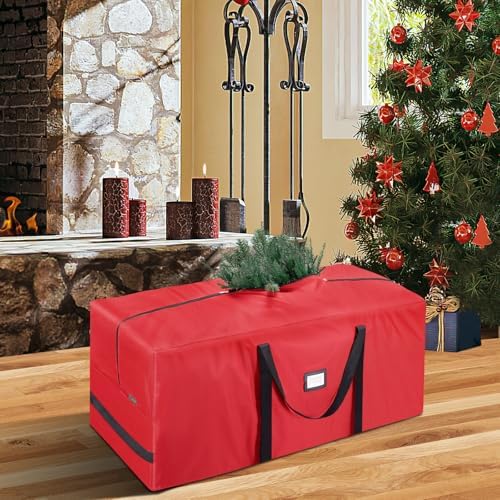 BALEINE 7.5 ft Christmas Tree Storage Bag, Heavy Duty 900D Oxford Fabric with Reinforced Handles and Dual Zippers Wide Opening, Extra Large Storage Container for Trees and Decorations (Red) - Image 3