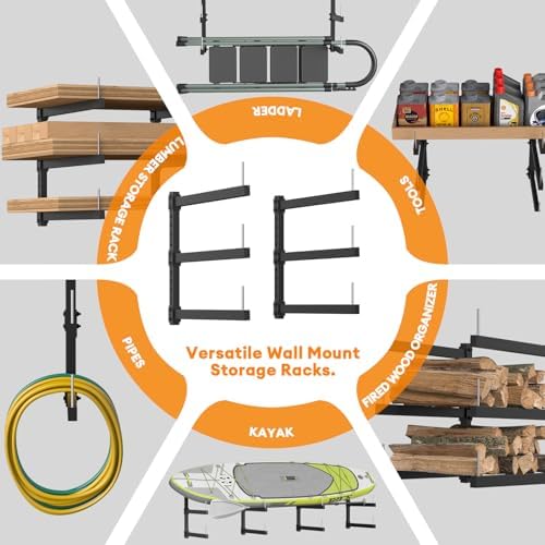 Lumber Storage Rack Wall Mount - Wood Storage Racks Heavy Duty Metal Shelf Wall Mount Wood Organizer Racks for Shed, Workshop, Garage, Basement, Wall Storage Racks - Indoor & Outdoor Use - Image 3
