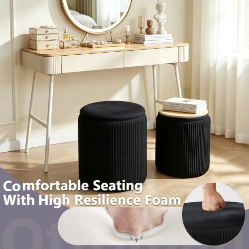 Royal Windsor Round Ottoman with Storage Set of 2, Storage Vanity Stool - Image 5