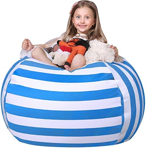WEKAPO Stuffed Animal Storage Bean Bag Chair Cover for Kids | Stuffable Zipper Beanbag for Organizing Children Plush Toys Large Premium Cotton Canvas (Blue, XX-Large) by Wekapo