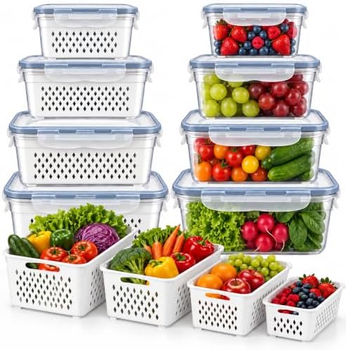 8Pack Fruit Storage Containers for Fridge with Removable Colander &Strainer by Unknown