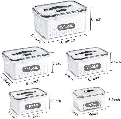 5 Pack Large Fruit Storage Containers for Fridge with vent holes and handle，Airtight Food Storage Containers Keep Fruits, Vegetables, Berry, Meat Fresh longer,BPA-free Fridge Storage Container - Image 5