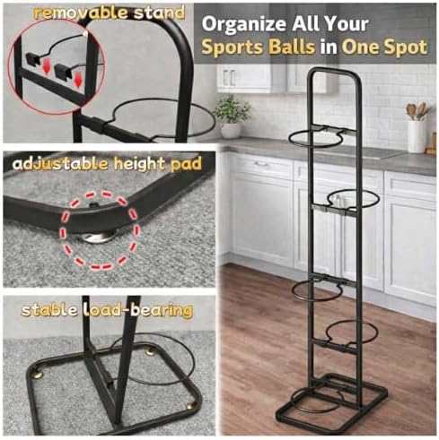 Vertical Ball Rack -basketball rack- Durable Carbon Steel Storage for Basketball, Soccer, Volleyball, and More - Easy to Assemble, Waterproof, Sturdy - 56.7" H - Image 3