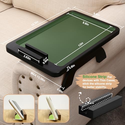 SINWANT Couch Armrest Table with 360° Rotating Phone Holder,Black - Image 4